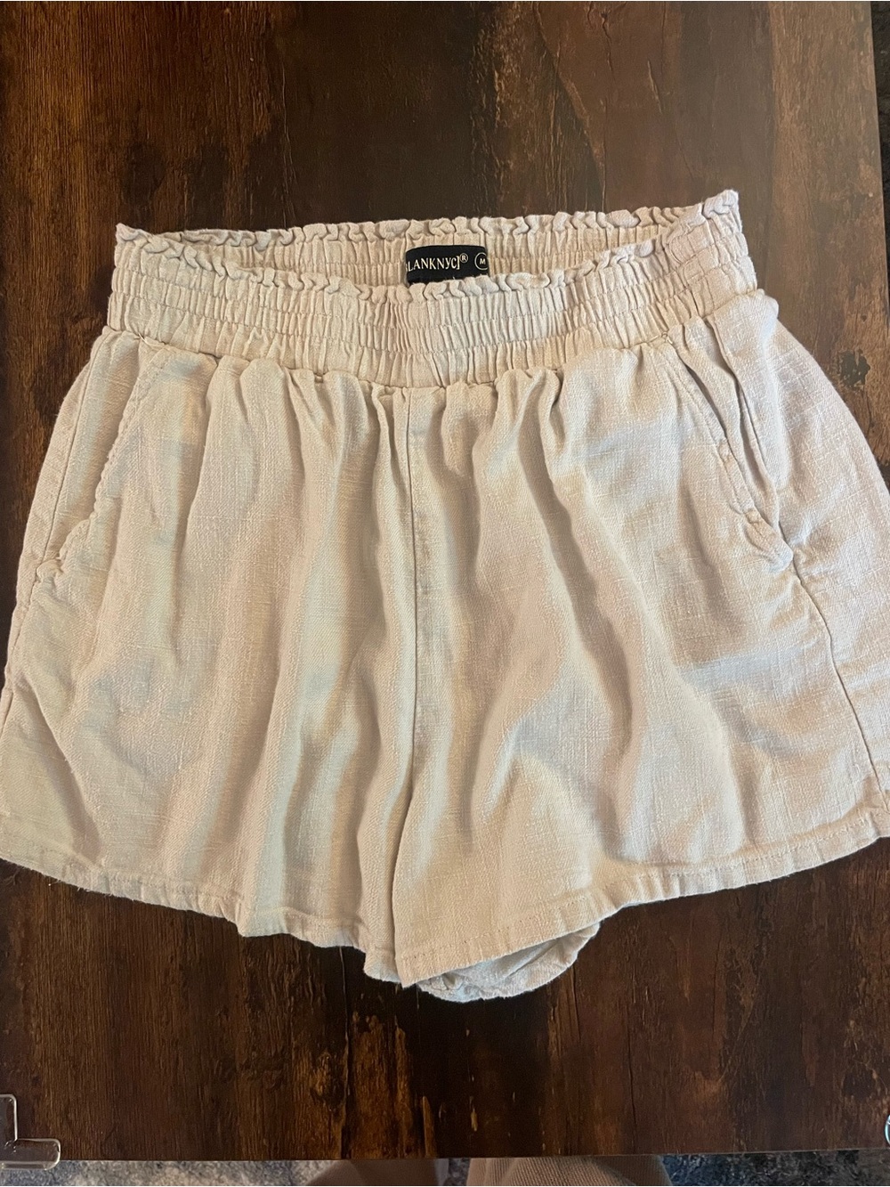 Women's Linen Elastic Waist Cream Shorts
